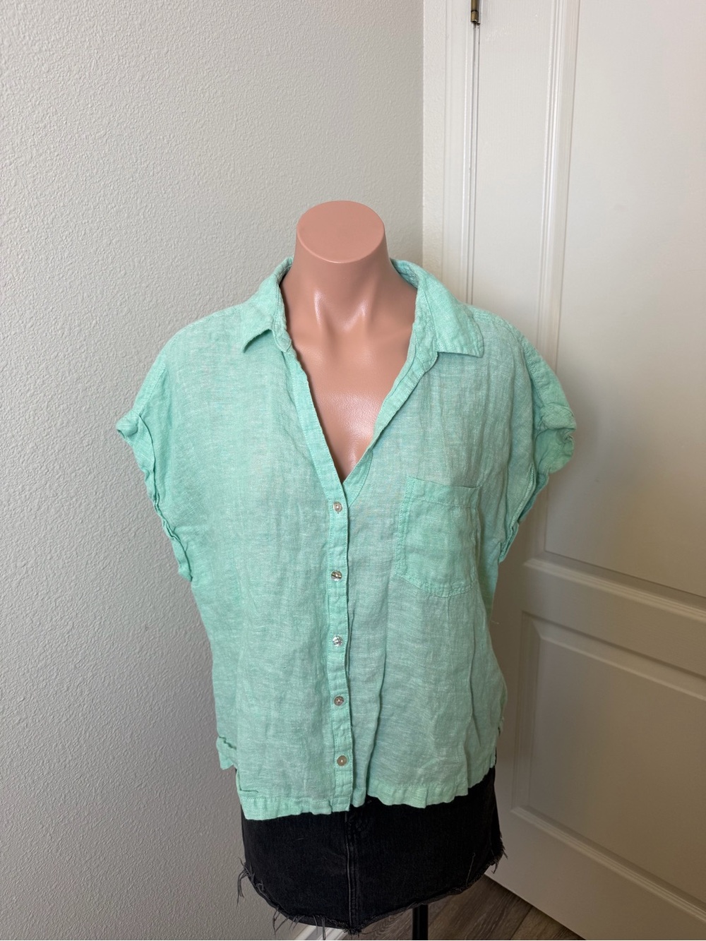 Rachel Zoe Mint Green Short-Sleeve Button-Down Shirt
